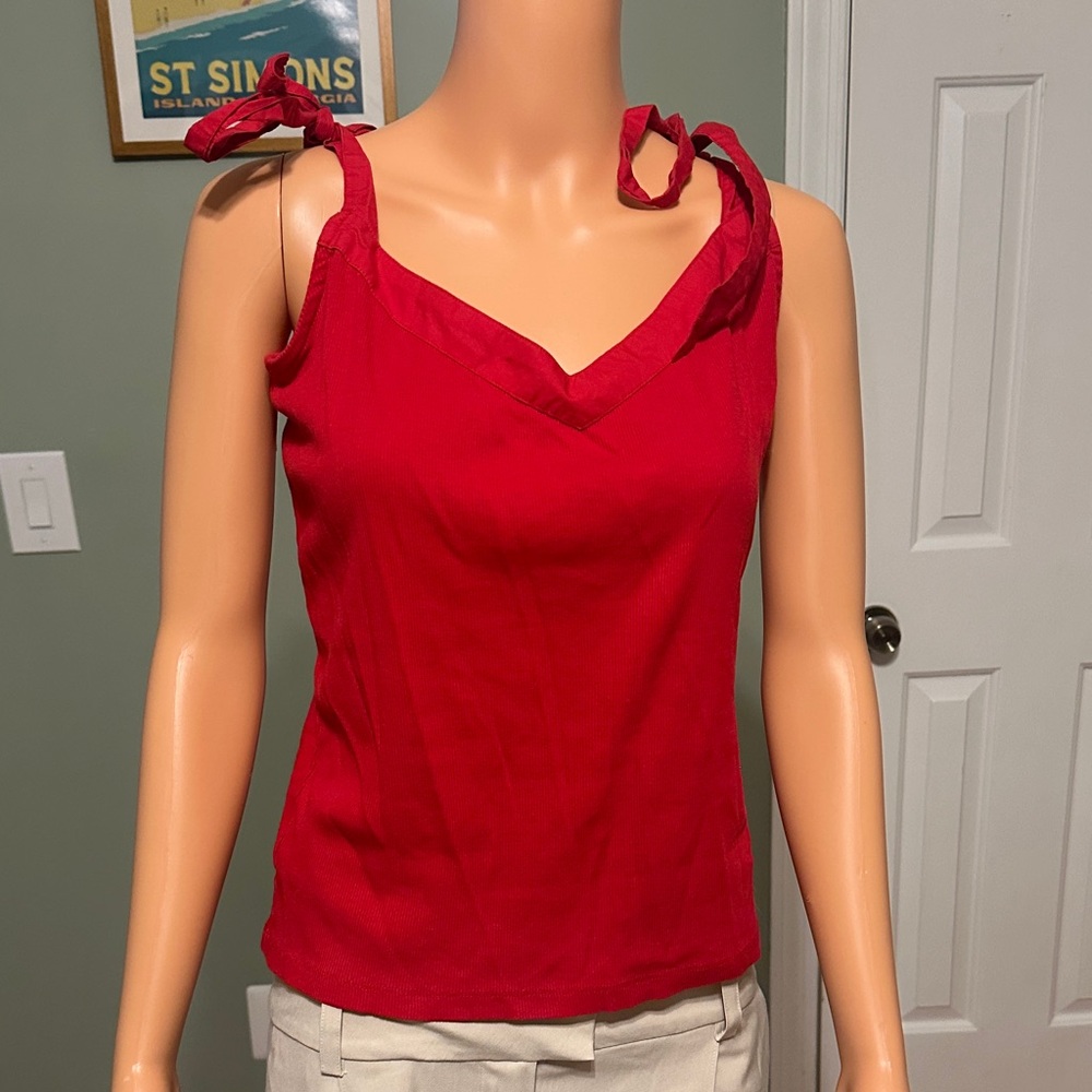 LOFT Red Tie-Shoulder V-Neck Tank